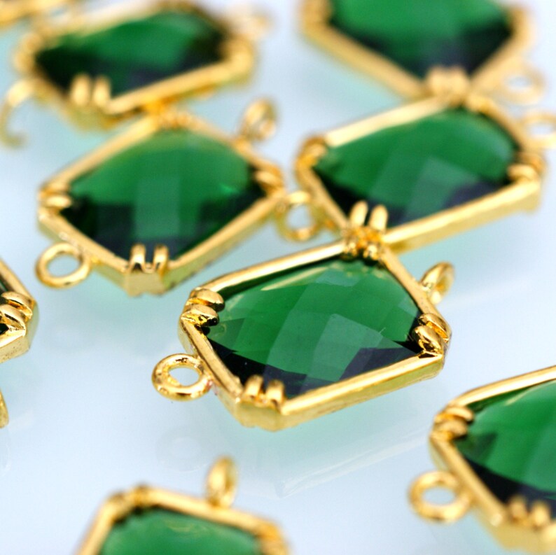 Top Quality 3pcs Green Glass Polished Real Gold Plated Brass Links GLAA
