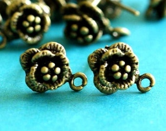 5 pairs of Antique Bronze finish Flower Ear Posts