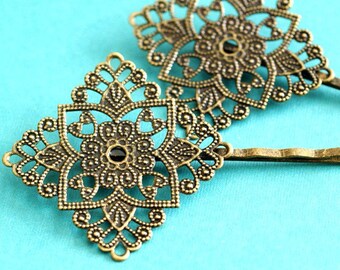 4pcs Antique Bronze Bobby Pins With Diamond Pad