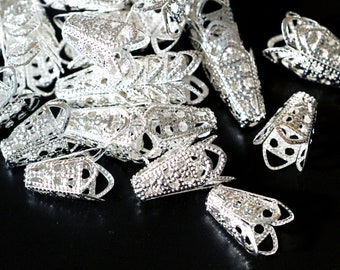 Sale Silver Finish 12pcs Filigree Cone Bead Caps 12mm E047Y-S