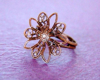 Sale 4pcs Brass Adjustable Flower Ring Base - Nickel Free JE442-AB