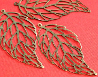 20pcs 60mm Antique Bronze Leaf Filigree Pendants