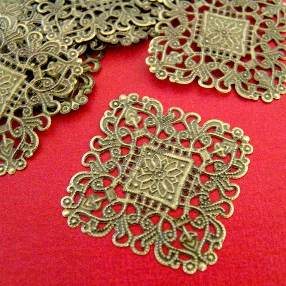 10pcs 50mm Antique Bronze Filigree Patches R0148-AB