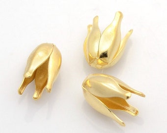 48pcs Golden Four Leaf Flower Bead Caps O016