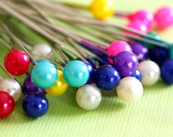 Sale 100pcs 37mm Mix Color Bead Silver Finish Ball Pins D002-2