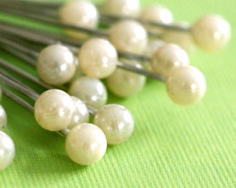 100pcs 37mm White Bead Silver Finish Ball Pins D002-1