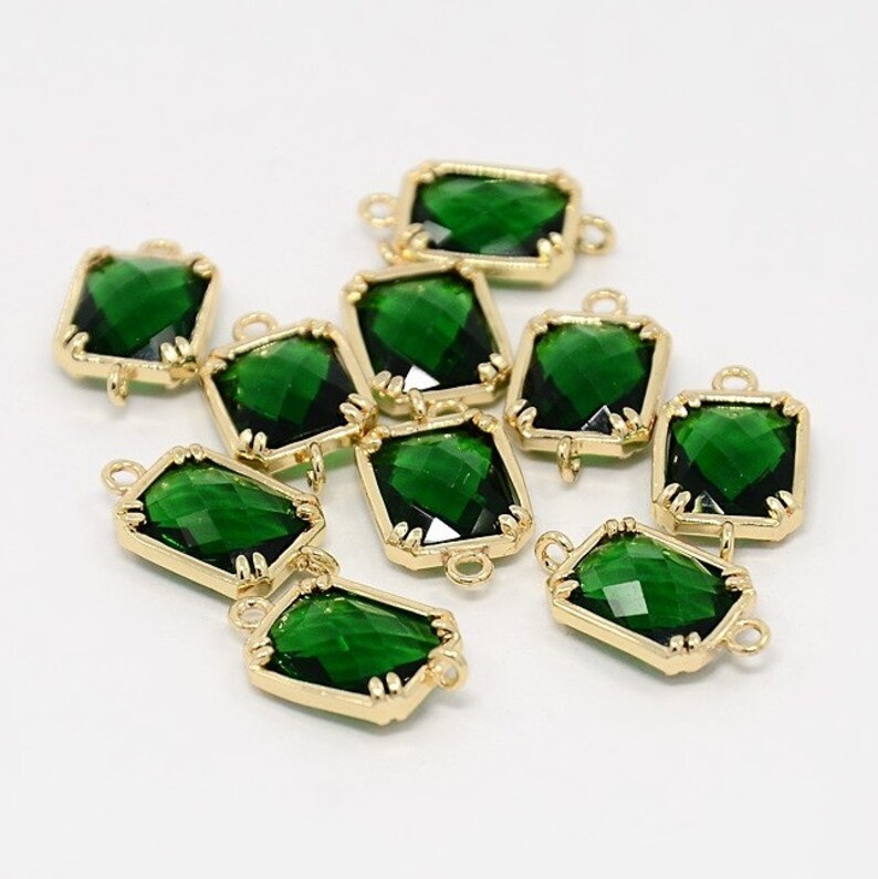 Top Quality 3pcs Green Glass Polished Real Gold Plated Brass Links GLAA
