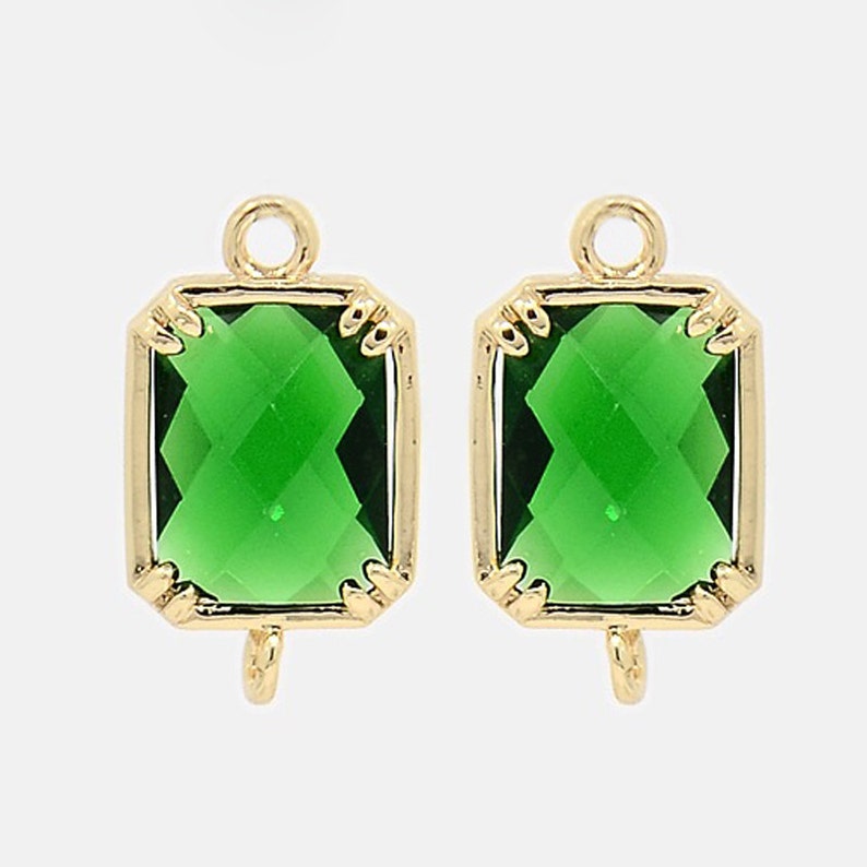 Top Quality 3pcs Green Glass Polished Real Gold Plated Brass Links GLAA