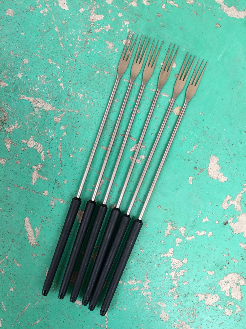 Swissmart of Switzerland Set of 6 Fondue Forks Skewers with Black Handles Made by Wenger