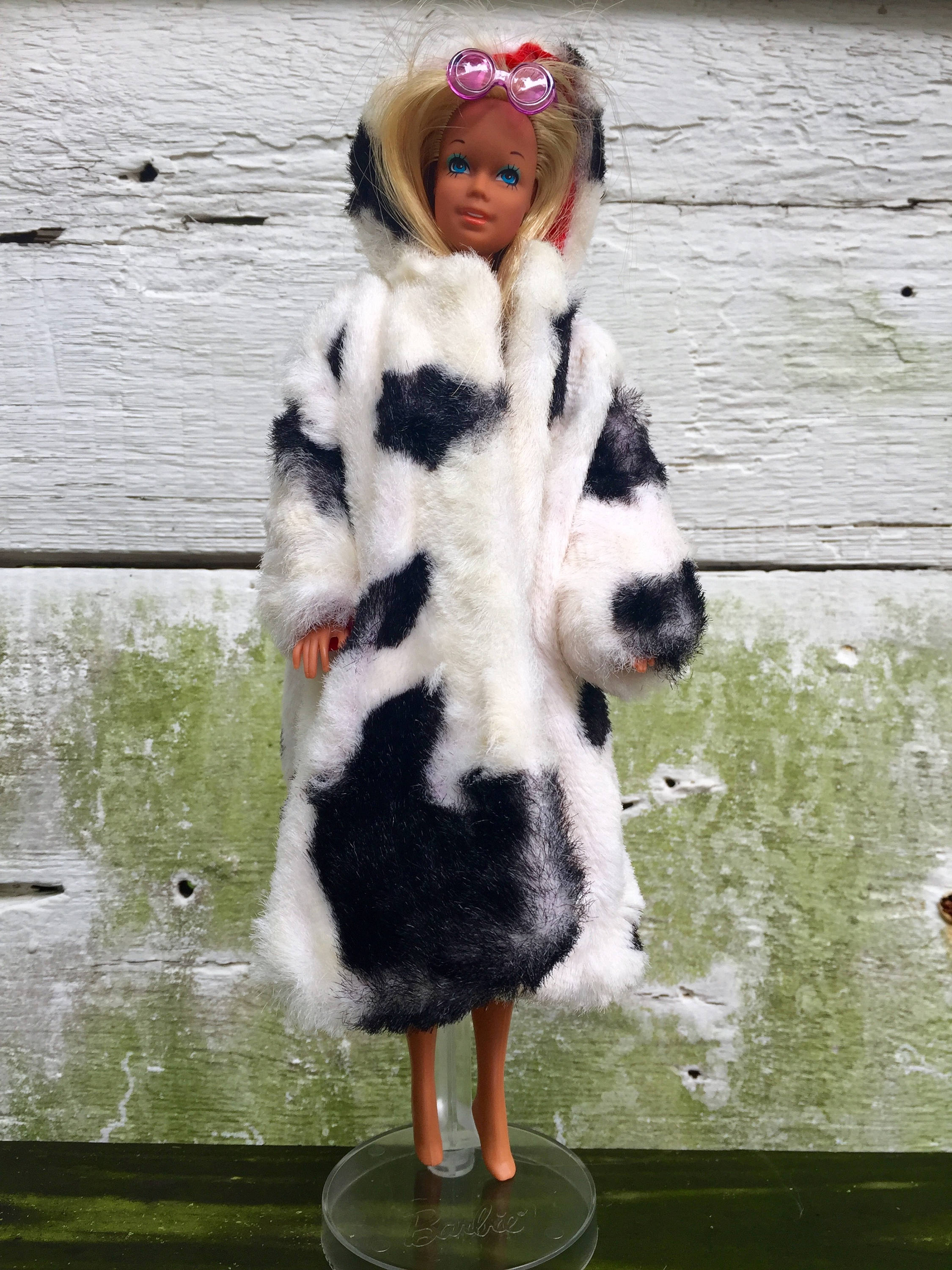 White Faux Fur Coat With Black Spots