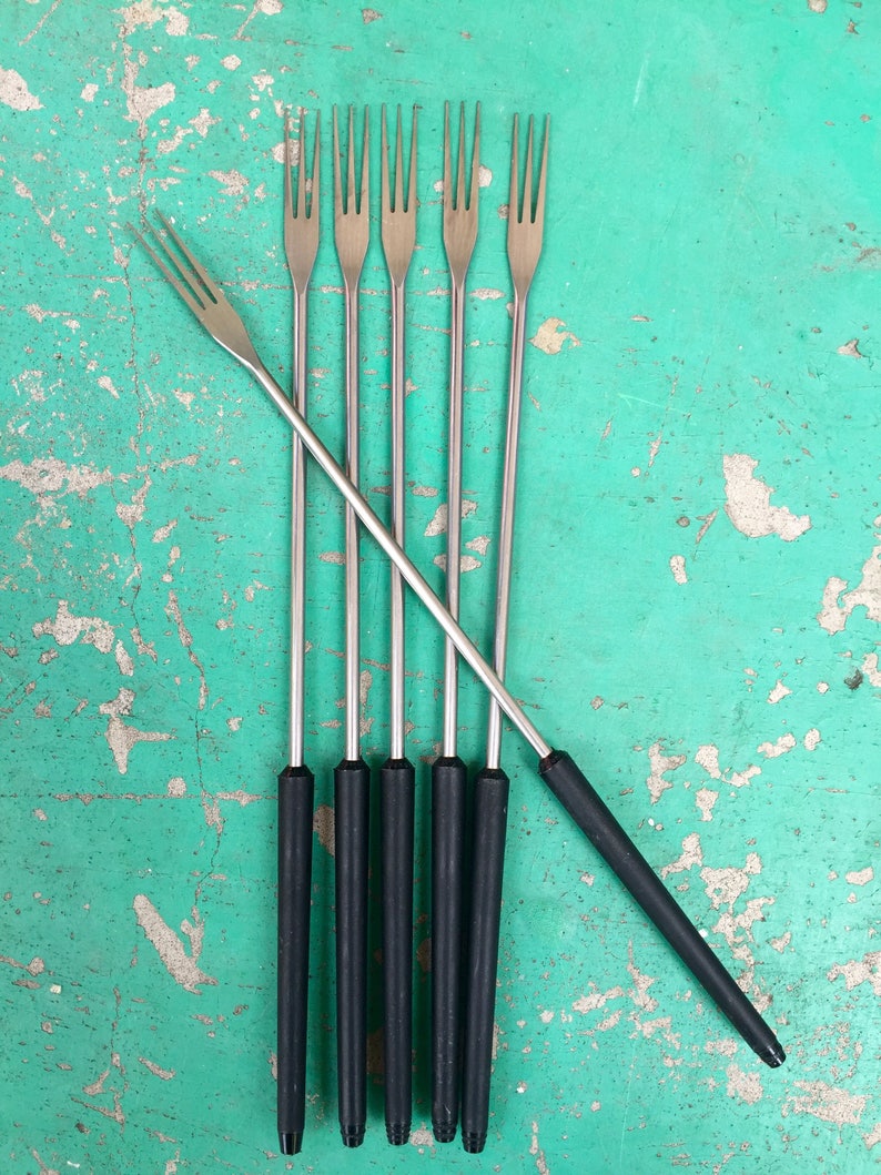 Swissmart of Switzerland Set of 6 Fondue Forks Skewers with Black Handles Made by Wenger