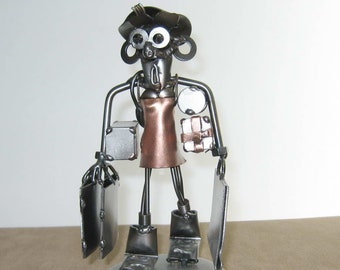 Shop-aholic/Shopper - whimsical handmade metal sculpture