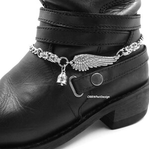 Riding Bell Ride Safe + Angel Wings BOOT Bracelet Chain Jewelry Bling Biker Gift Motorcycle Accessory Women's Live Ride Road Angel ORR What