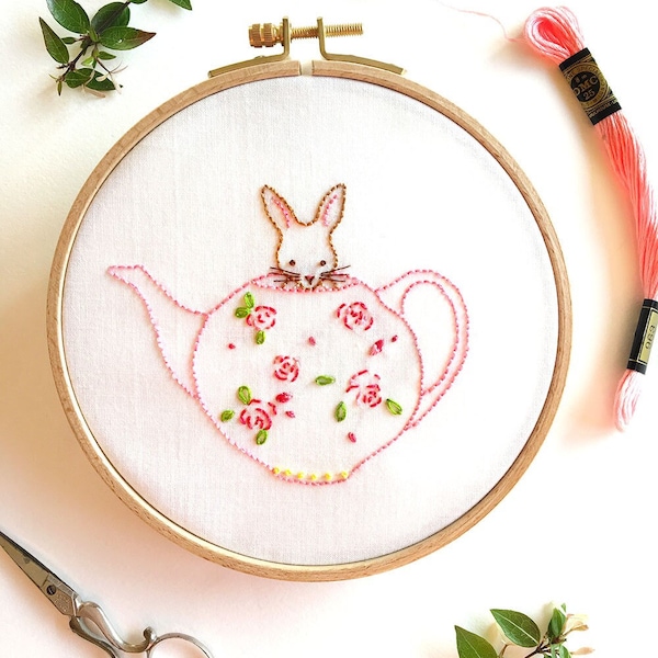 Bunny and Her Teapot - Hand Embroidery PDF Pattern