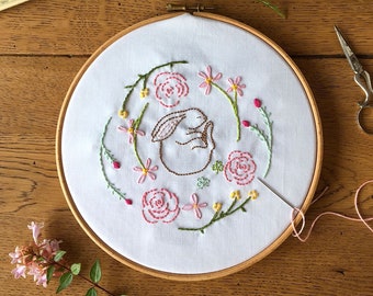 Bunny Wildflower Embroidery Kit for beginners - She Sleeps In The Meadows Rabbit