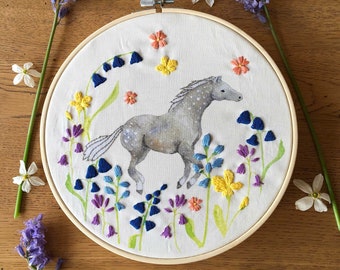 Embroidery Kit- Wildflower and Horse  - Beginner Embroidery Kit - Carefree