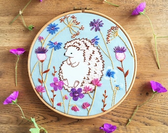 Hedgehog Embroidery Kit with Garden Flowers - Comfort