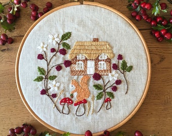 Cottage Embroidery Kit: Bramble Cottage, English Woodland Autumn Fall Home Craft