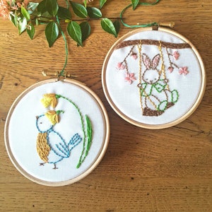 Spring Embroidery Kits Spring Delight Collection Bunny Embroidery Kit and Bird Embroidery Kit image 1