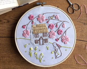 Cottage Home Embroidery Kit - Beginner Hand Embroidery Kit - Daffodil Cottage - Cottagecore Embroidery