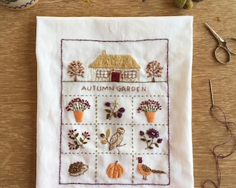 Garden Sampler Embroidery Kit - Autumn Cottage Garden - Fall Cottage Garden Hand Embroidery