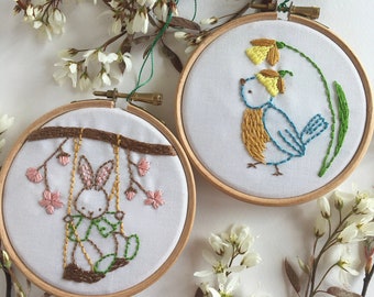 Bunny & Bird Mini Embroidery Patterns - Spring Delight Collection - Digital PDF Embroidery Patterns