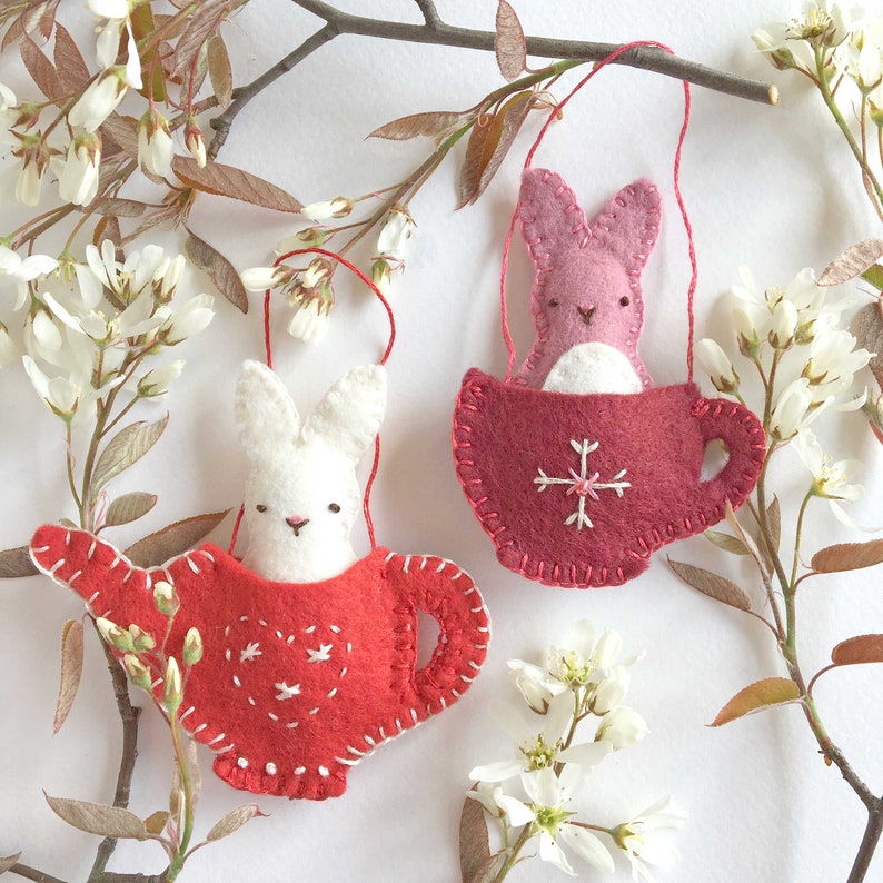 Easter Bunny Felt Ornament Patterns Tea Cup & Tea Pot Bunny Rabbit PDF Digital Patterns Friends for Tea Bunny Patterns image 4