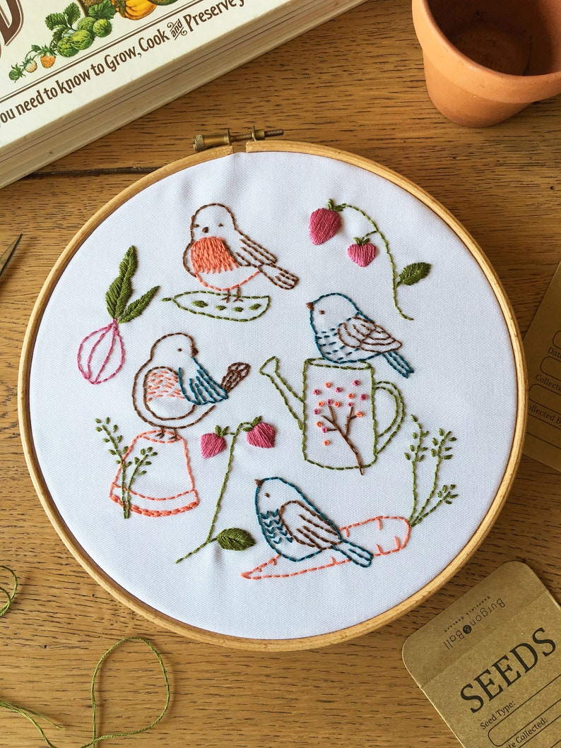 Bird Embroidery Pattern PDF Garden Embroidery Pattern My Vegetable Patch image 1