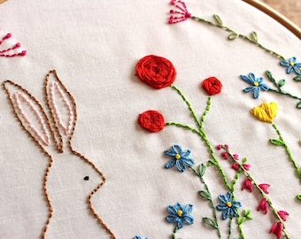 Hare Botanical Embroidery Kit - My Happy Place Floral Embroidery Pattern