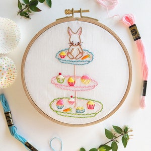 Friends for Tea Collection Hand Embroidery Bunny Pattern 3 for price of 2 image 4