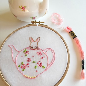 Bunny and Her Teapot Hand Embroidery PDF Pattern image 4