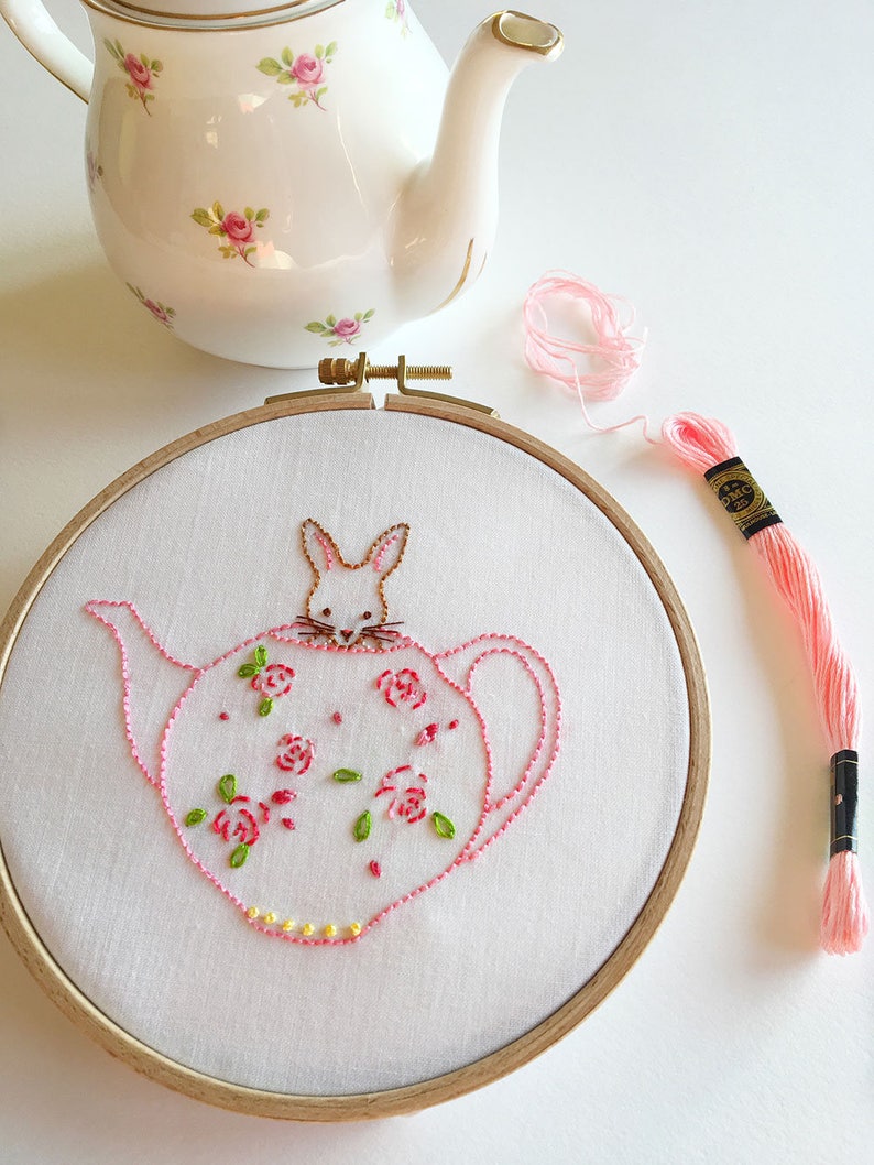 Bunny and Her Teapot Hand Embroidery PDF Pattern image 4