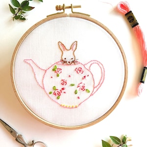 Friends for Tea Collection Hand Embroidery Bunny Pattern 3 for price of 2 image 2