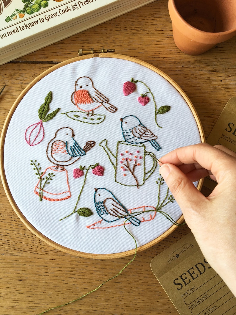 Bird Embroidery Pattern PDF Garden Embroidery Pattern My Vegetable Patch image 4