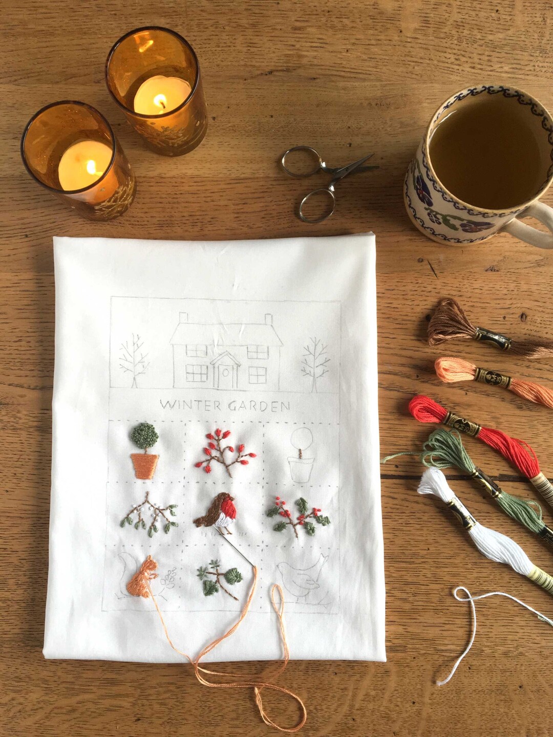 Winter Cottage Garden Embroidery Sampler Kit Etsy
