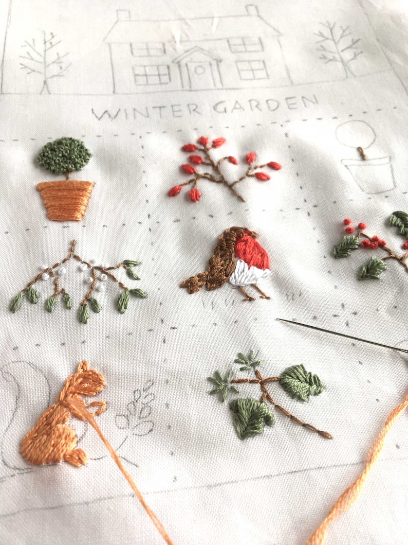 Winter Cottage Garden Embroidery Sampler Kit image 4