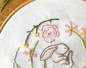 Bunny Wildflower Embroidery Kit for beginners - She Sleeps In The Meadows Rabbit