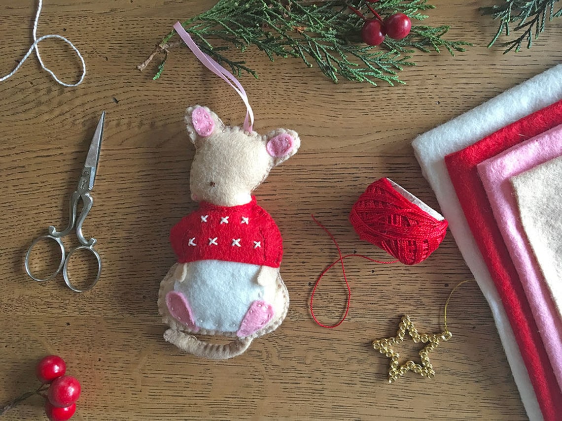 Felt Mouse Christmas Ornament Pattern Monty Mouse Holiday | Etsy
