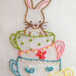 Friends for Tea Collection Hand Embroidery Bunny Pattern 3 for price of 2 image 3