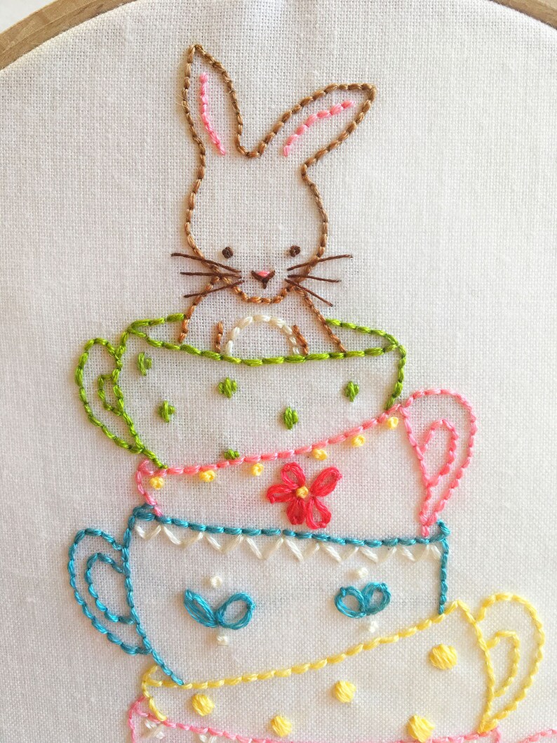 Friends for Tea Collection Hand Embroidery Bunny Pattern 3 for price of 2 image 3