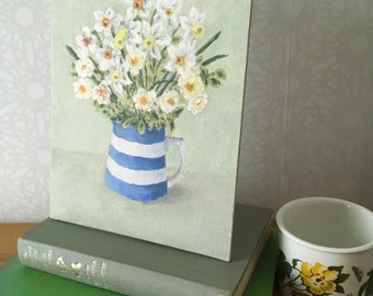 Original Art Painting - That Spring Feeling - Flowers in a jug - Floral Art in Cornishware jug
