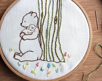 Mother's Love - PDF Hand Embroidery Bear and Cub Pattern - New Baby Grandchild Embroidery