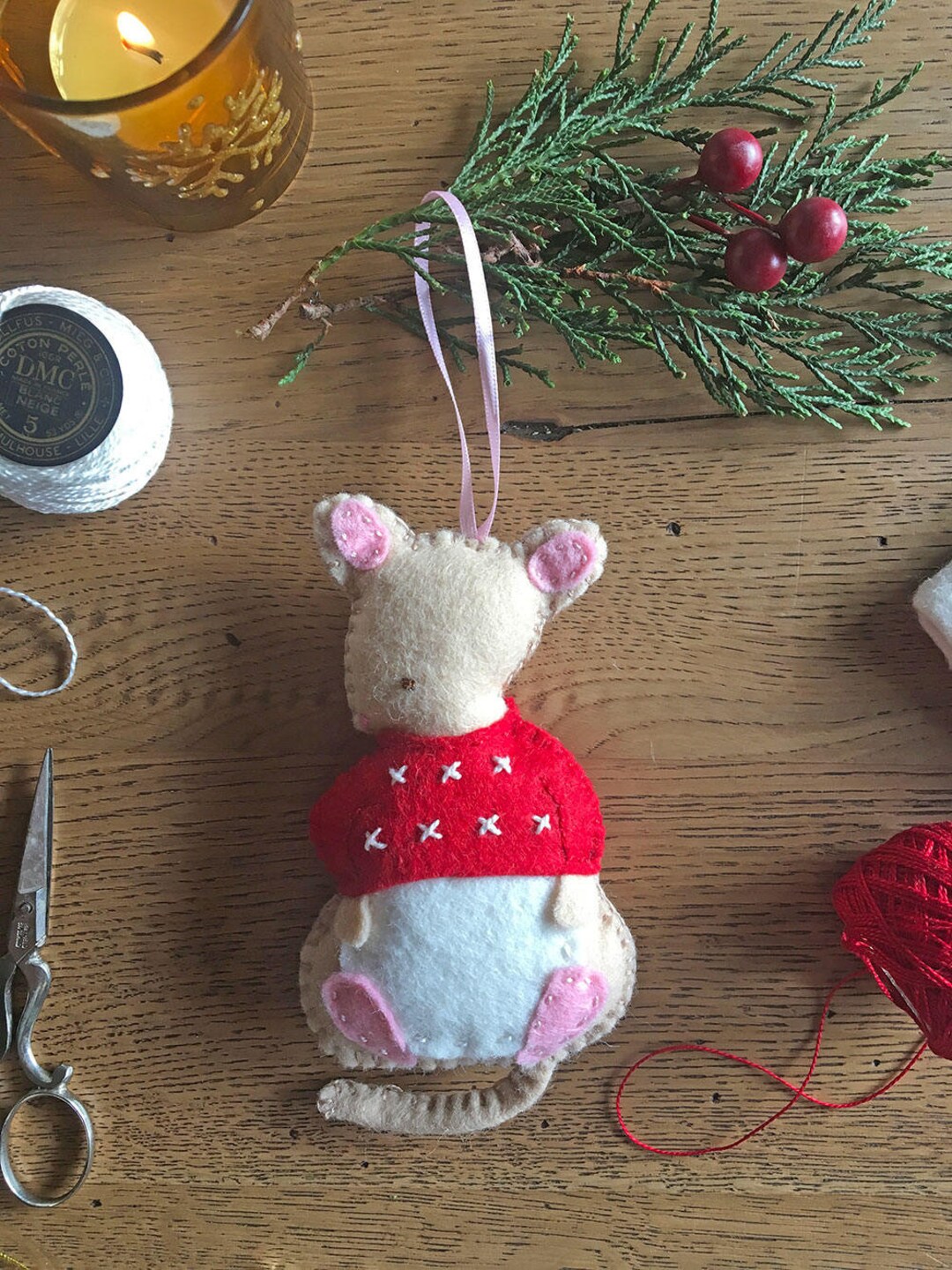 Felt Mouse Christmas Ornament Pattern Monty Mouse Holiday - Etsy