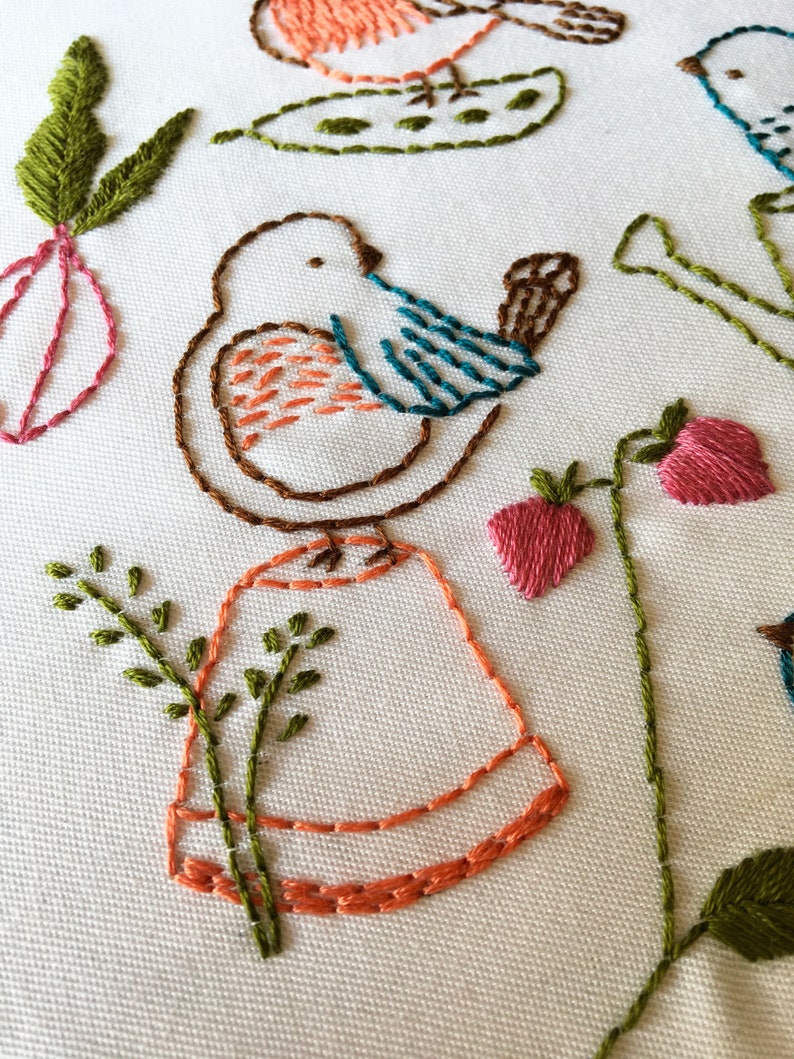 Bird Embroidery Pattern PDF Garden Embroidery Pattern My Vegetable Patch image 3