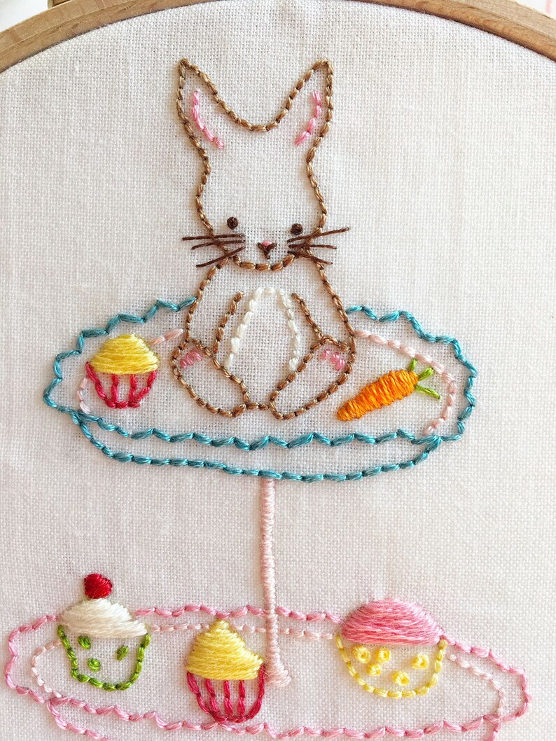 Friends for Tea Collection Hand Embroidery Bunny Pattern 3 for price of 2 image 6