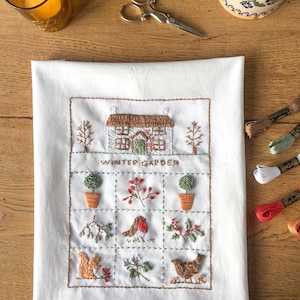 Winter Cottage Garden Embroidery Sampler Kit image 1