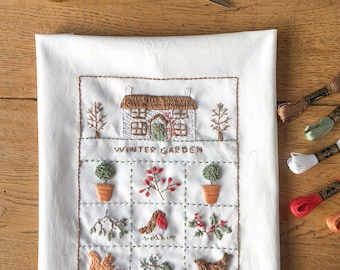 Winter Cottage Garden Embroidery Sampler Kit