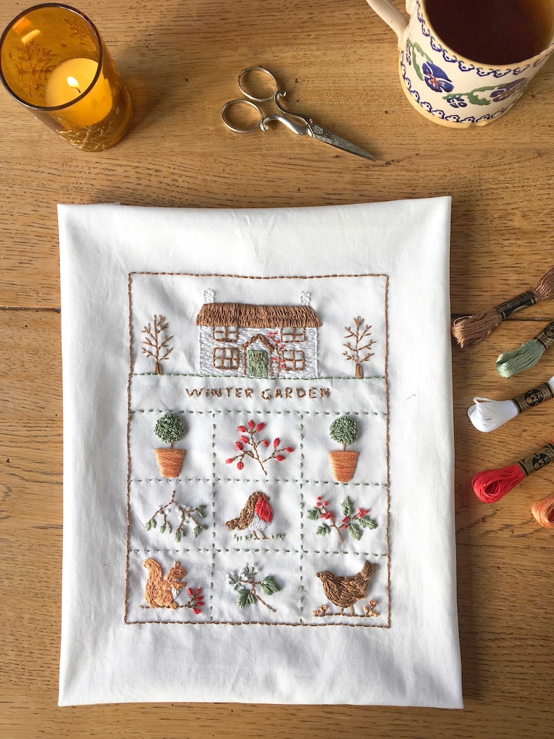 Winter Cottage Garden Embroidery Sampler Kit image 1