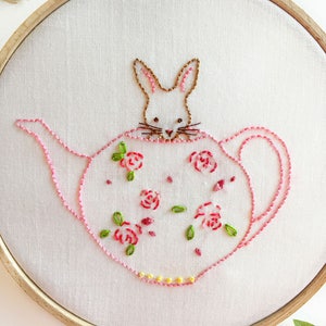 Friends for Tea Collection Hand Embroidery Bunny Pattern 3 for price of 2 image 5