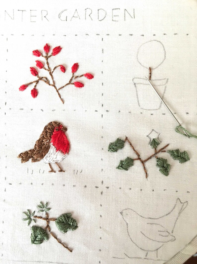 Winter Cottage Garden Embroidery Sampler Kit Etsy